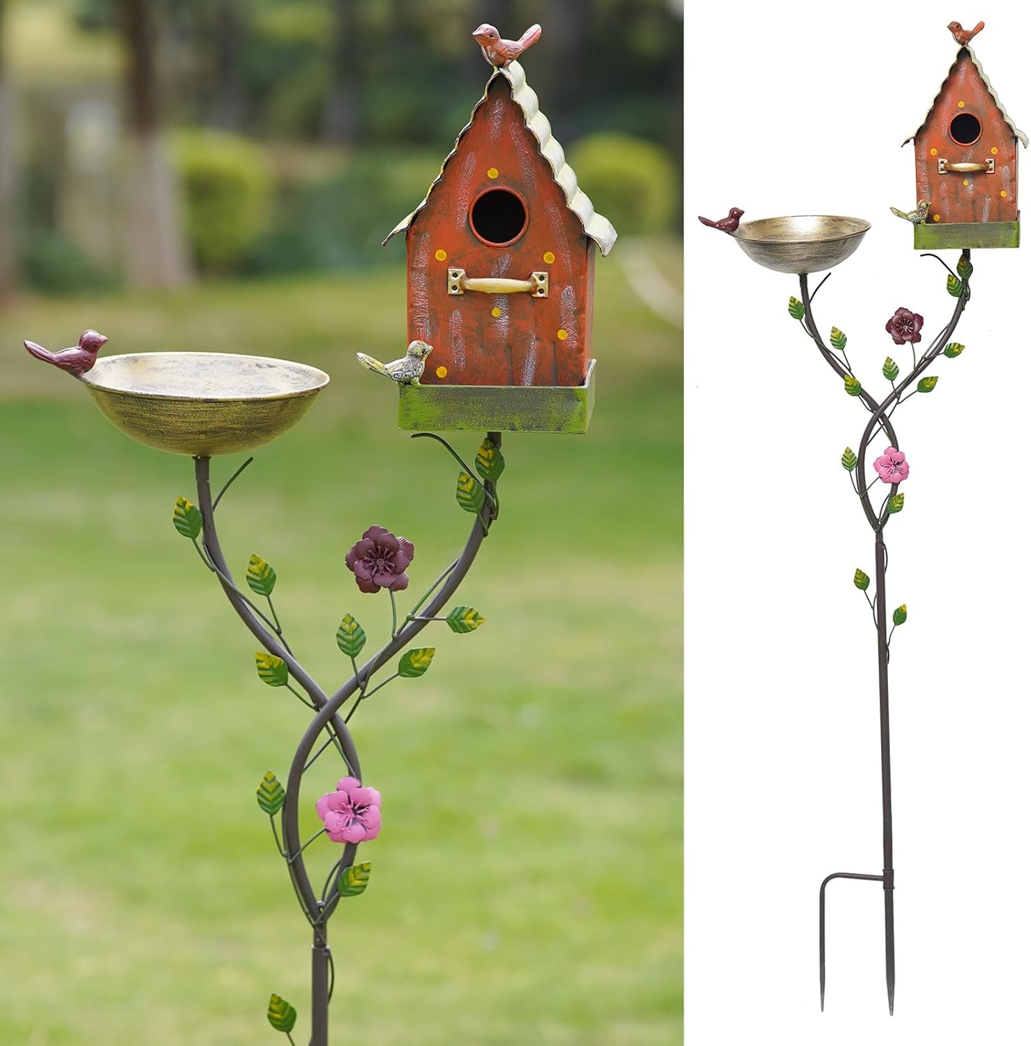 56" H Bird Baths for Outdoors,Metal Bird Bath,Birdhouse Garden Stakes,Birdhouses for Outdoors,Garden Yard Decor