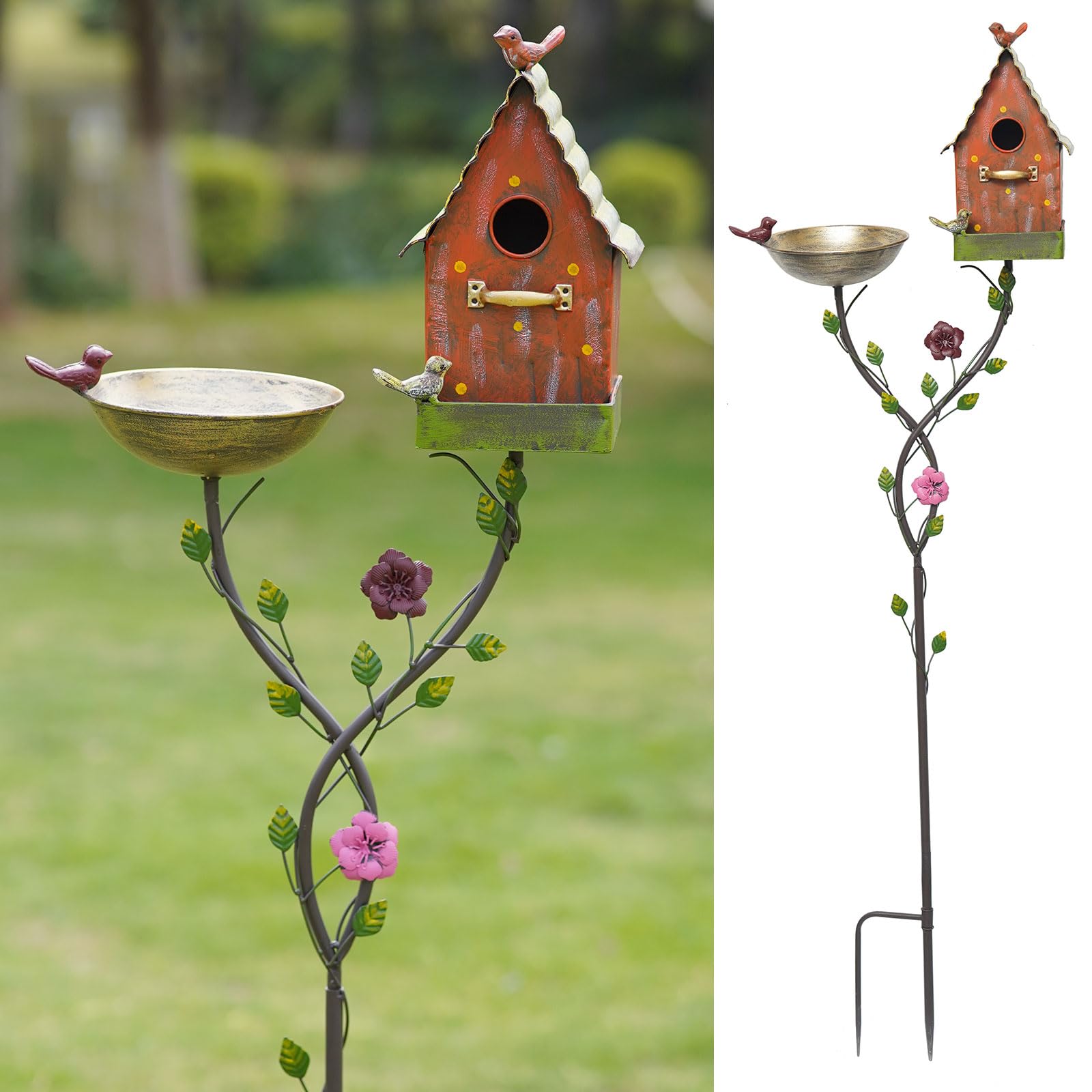 HLQMFHT Bagni per Uccelli da 142,2 cm H per Esterni, Ciotola per Uccelli in Metallo, Vassoio per mangiatoia per Uccelli, Casette per Uccelli per Esterni, Decorazione da Giardino