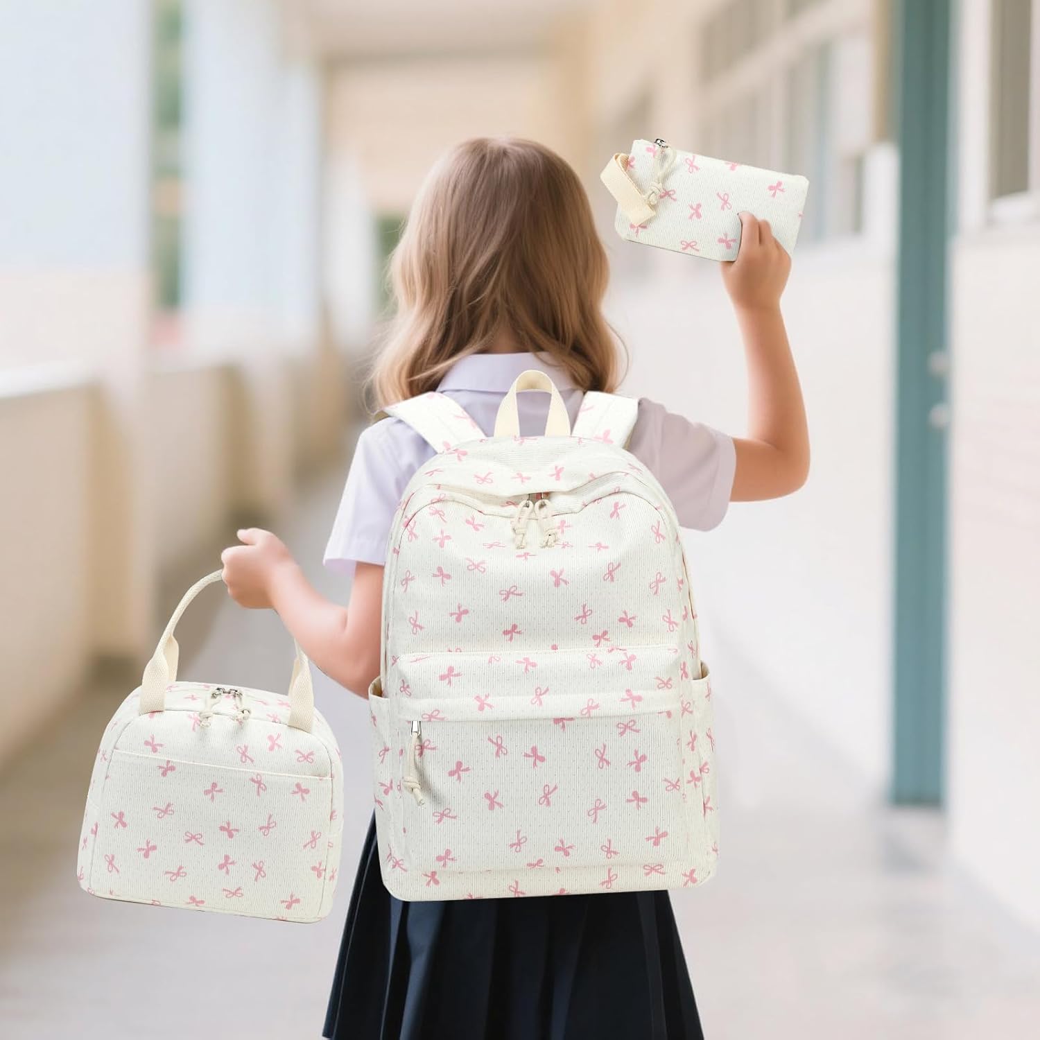 LEDAOU Kids Backpack for Girls Backpacks with Lunch Box, Lightweight Bookbag Set Elementary Middle School Back pack for 8-14
