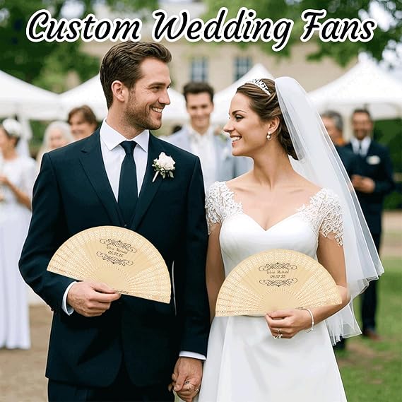 20 PCS Personalized Folding Fans Handheld Wooden Hand Fan Custom Wedding Fans with Organza Bags Wedding Favors for Guests (20 PCS)