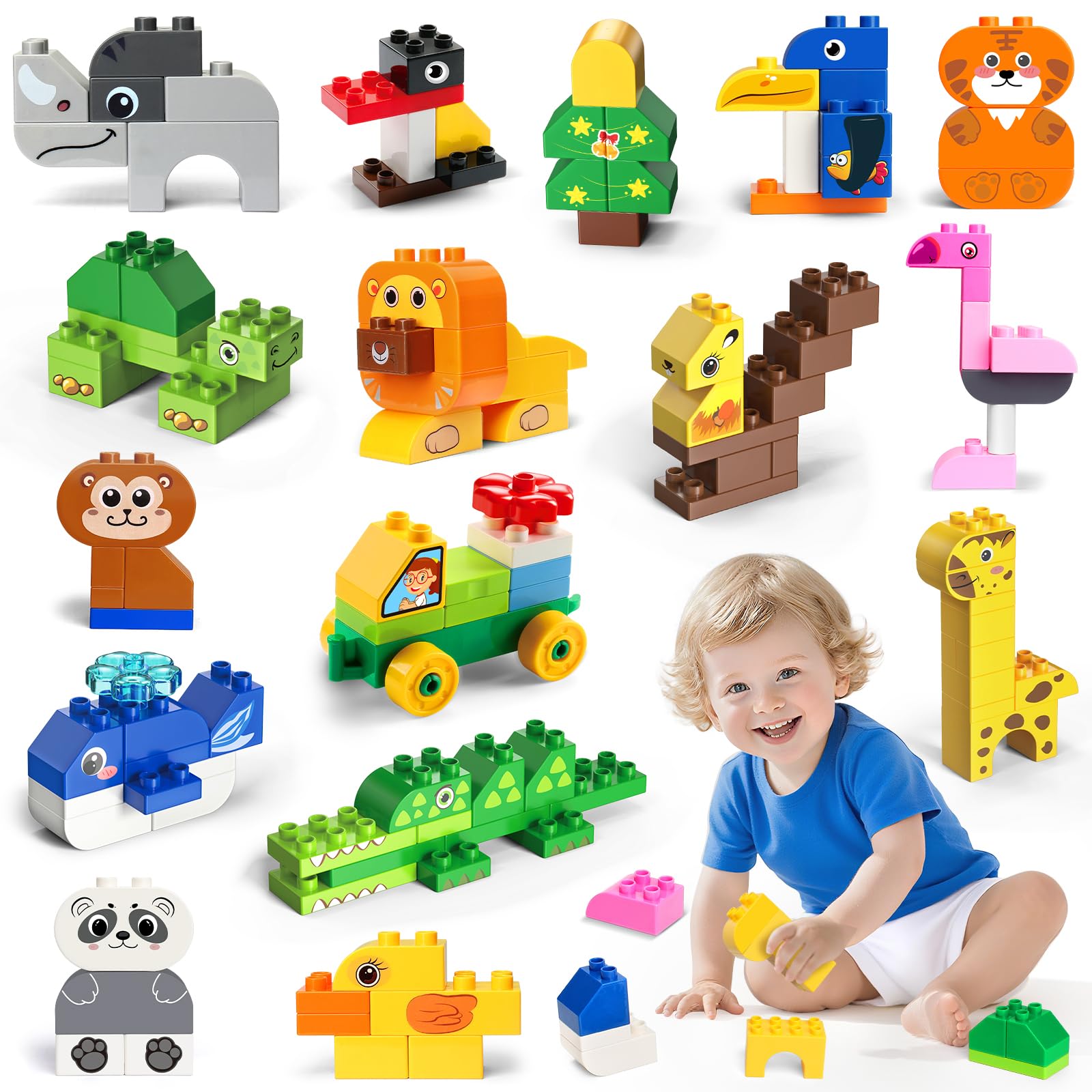 MOONTOY Gros Blocs de Construction 125 Pièces Briques de Construction Créatives Jouet de Construction Colorés pour Enfant Jeux de Construction pour Enfant de 2 à 5 Ans Cadeau Anniversaire Noël ou Fête