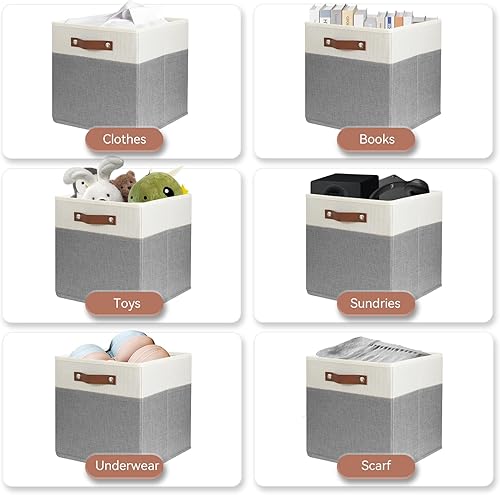 Miniatura 4 de SNWDN Paquete de 6 cestas de almacenamiento de tela para organizar contenedores plegables de tela con asas, para organización del hogar y la oficina