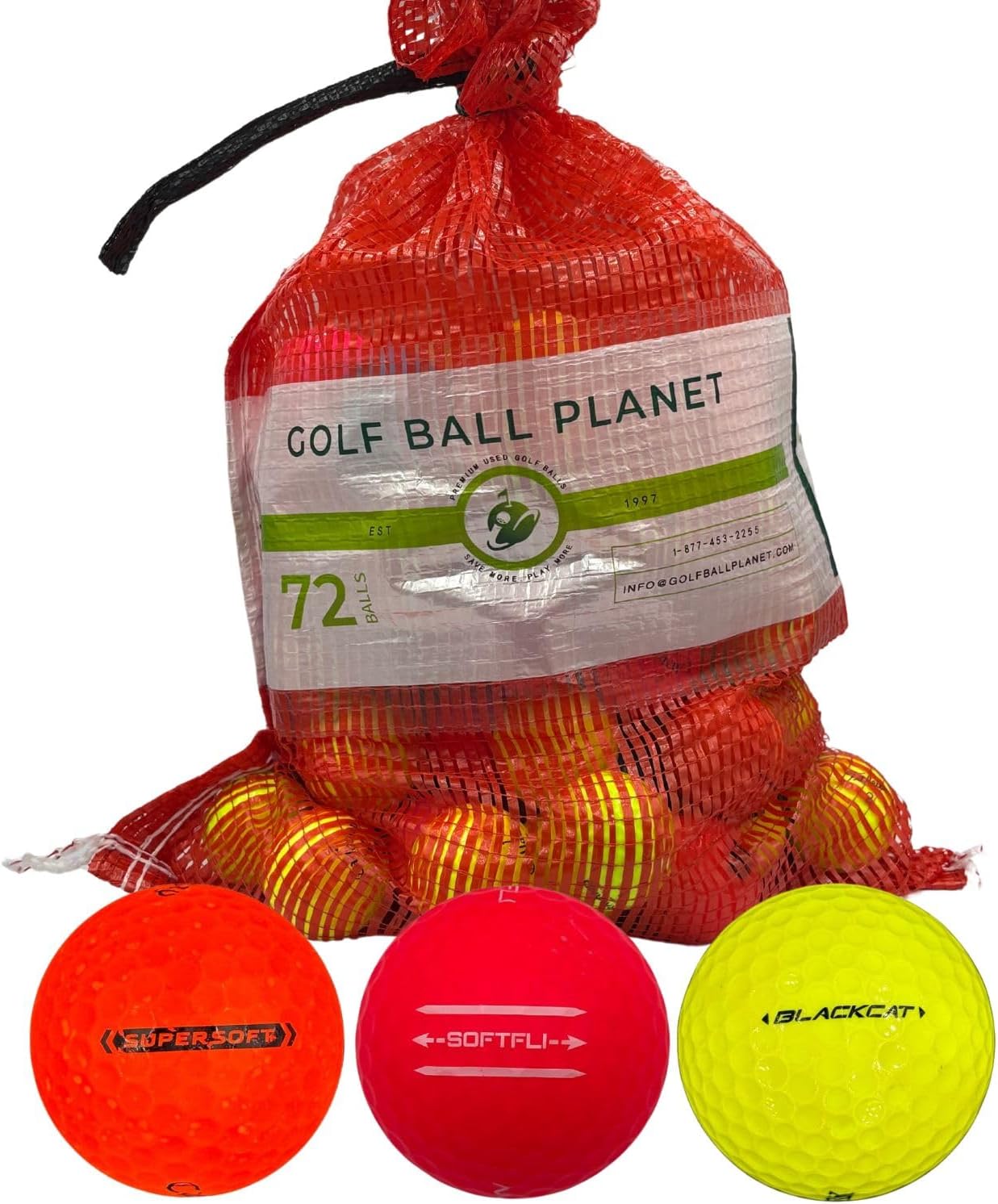 Golf Ball Planet 72 Colored Used Golf Balls in Mesh Bag 3A/2A Condition