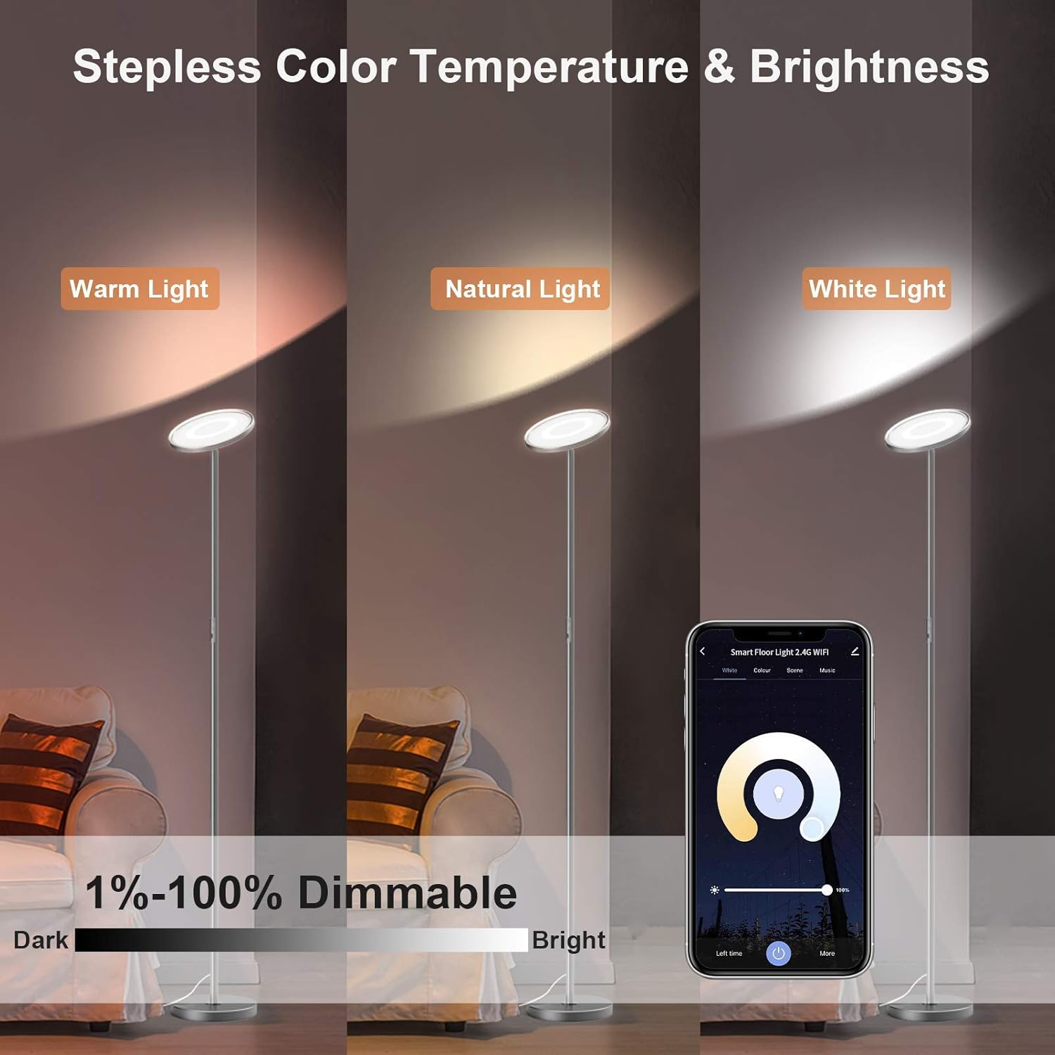 Best Review LEPOWER LED Bright Floor Lamp, Smart Floor Lamp, Torchiere Standing Reading Light for Living Room, Bedroom, Office, Touch Dimmable Compatible with Alexa, Google Home