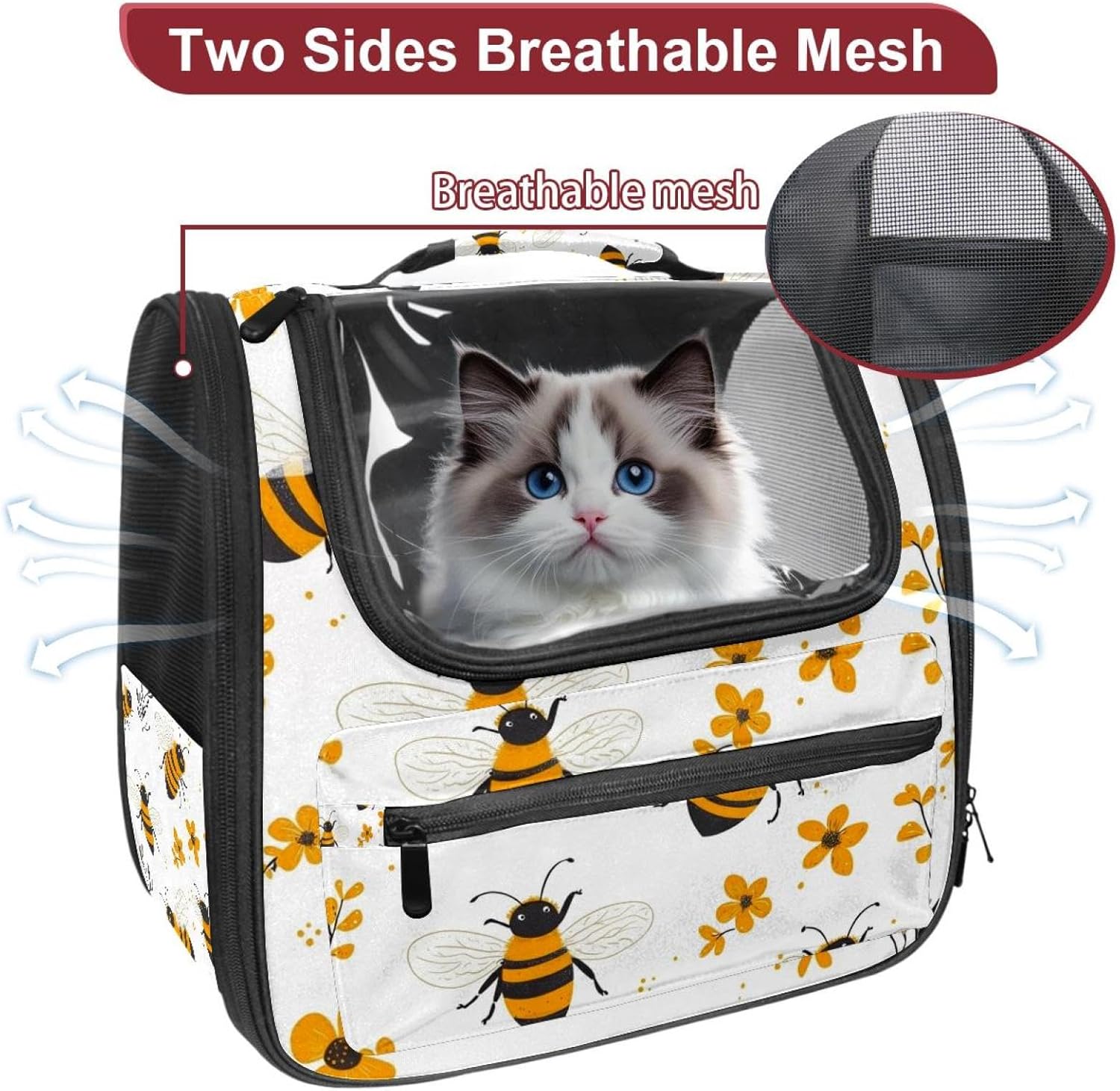 Honey bee (16) Pet Carrier Airline Approved Soft Sided Portable Cozy Travel Pet Bag, Car Seat Safe Carrier for Cats and Dogs