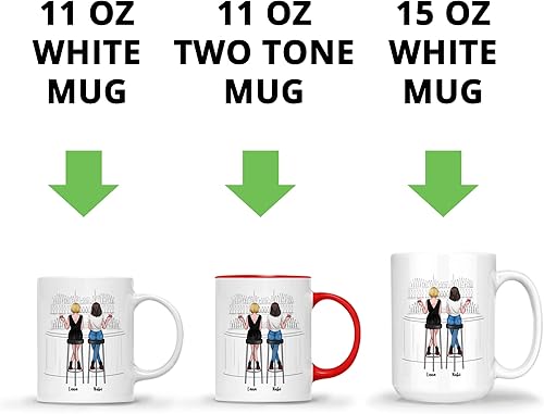 Miniatura 6 de Gossby Taza de café personalizada para hermana, regalos personalizados para 2 hermanas con diseño, nombres, 11 onzas, 15 onzas, cumpleaños, Navidad,