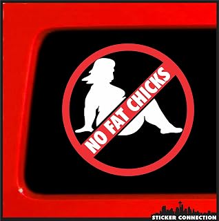 Sticker Connection | No Fat Chicks Car Will Scrape | Bumper Sticker Decal for Car, Truck, Window, Laptop, Toolbox | 4"x4" (White)