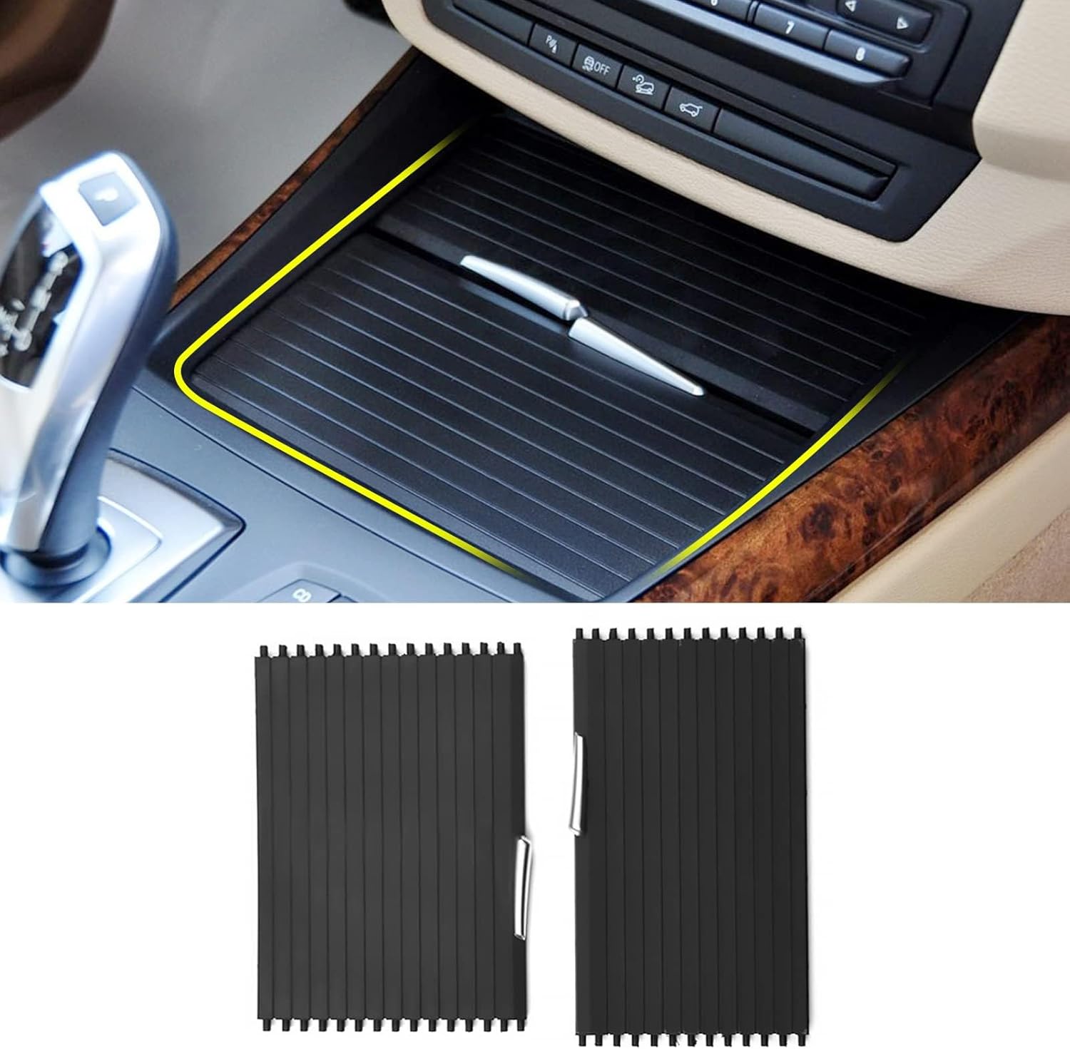 Jaronx Compatible with BMW Cup Holder Sliding Cover, X5/ X6 Console Roller Blind Cover, Center Console Sliding Shutters Compatible with BMW X5 E70 (2006-2013) / X6 E71 E72 (2007-2014)