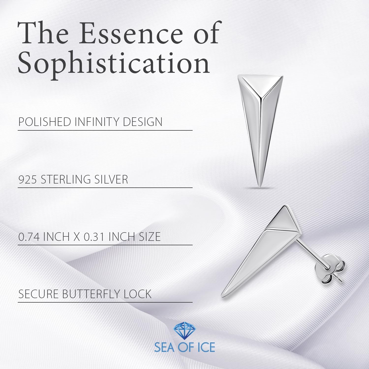 Sea of Ice Sterling Silver Polish Finished Water Drop Dangle, Mini Bar, Triangle, Infinity Minimalist Stud Earrings for Women - Elegant Sterling Silver Earrings for Women – Nickel-Free - Image 8