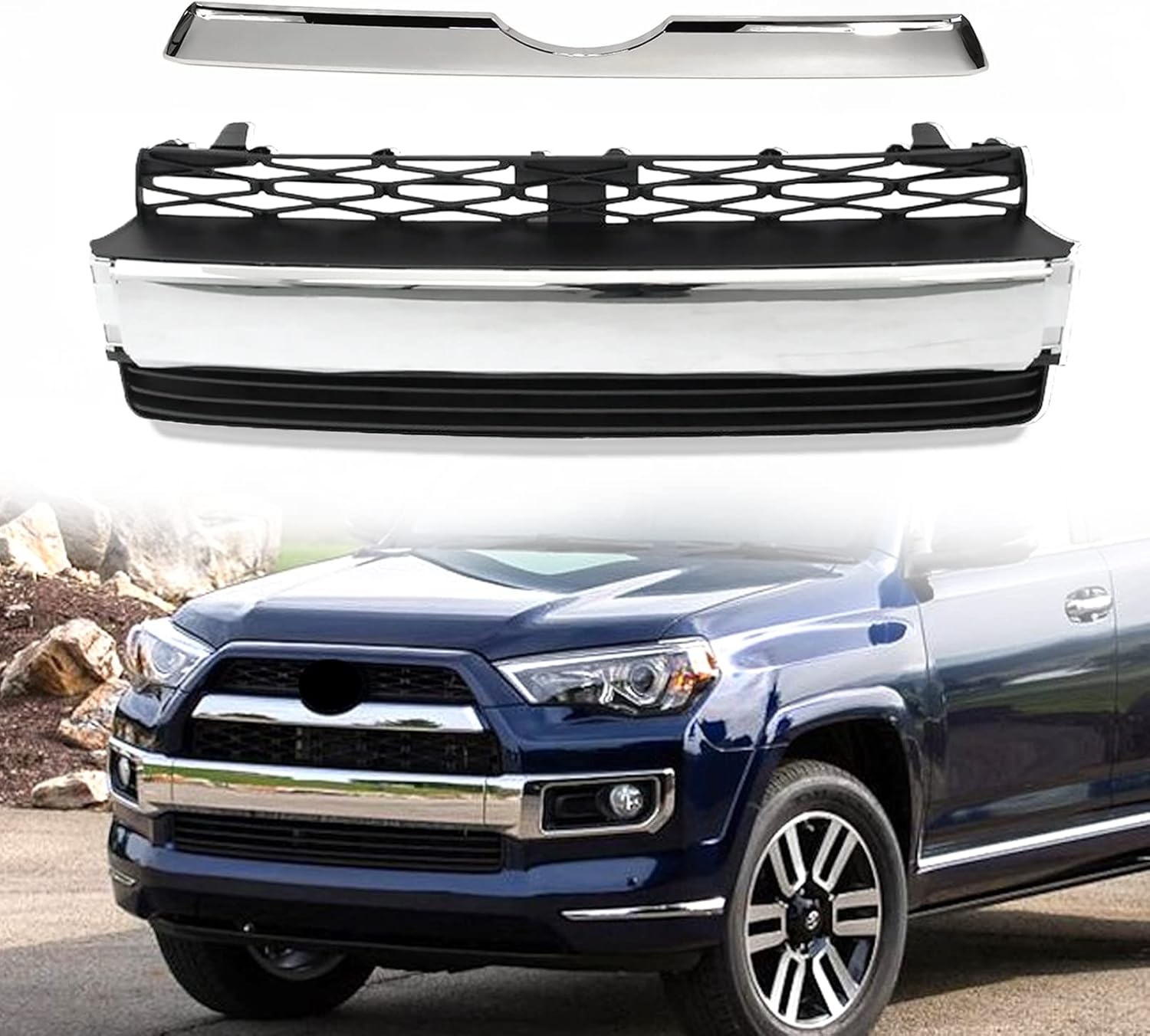 Front Bumper Lower Grille+Chrome Strip Trim Suit Fit For 2014-2020 Toyota 4Runner Limited Accessories Body kit
