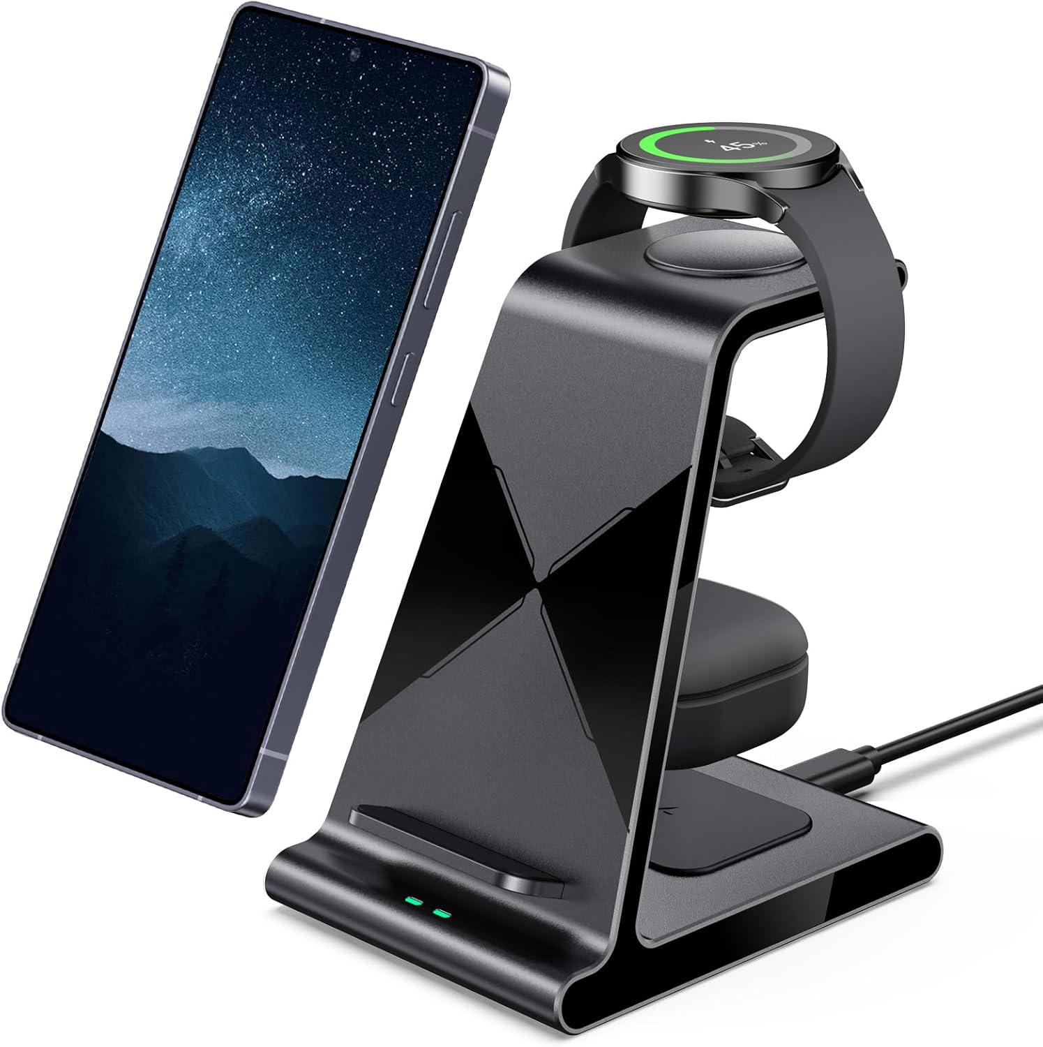 Wireless Charger for Samsung S25 Ultra, Charging Station for Galaxy S25/S25 Edge/S24 Ultra/S24+/S24/S23/Note 20/Z Flip 7/Fold 7, for Galaxy Watch 8/8 Classic/Ultra/7/6, Galaxy Buds 2 Pro (No Adapter)