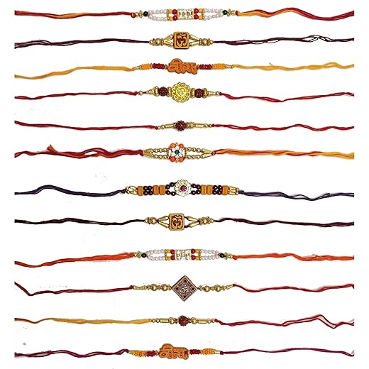 Rakhi for Little Bro, Raksha Bandhan Gifts, Rakhi Thread for Bhaiya, Bhabhi, Sister, Multiple Design with Vary Color - Set of 12