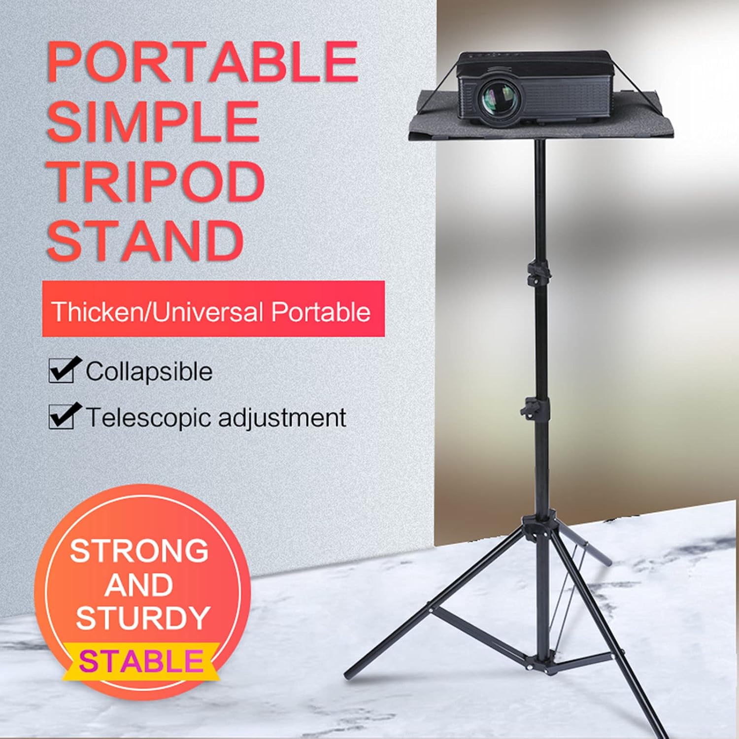 T160 Projector Tripod Stand Foldable Laptop Tripod Projector Bracket with Tripod Tray Multifunctional DJ Racks Projector Stand with Adjustable Height Perfect for Office Home Stage DVD Video Player