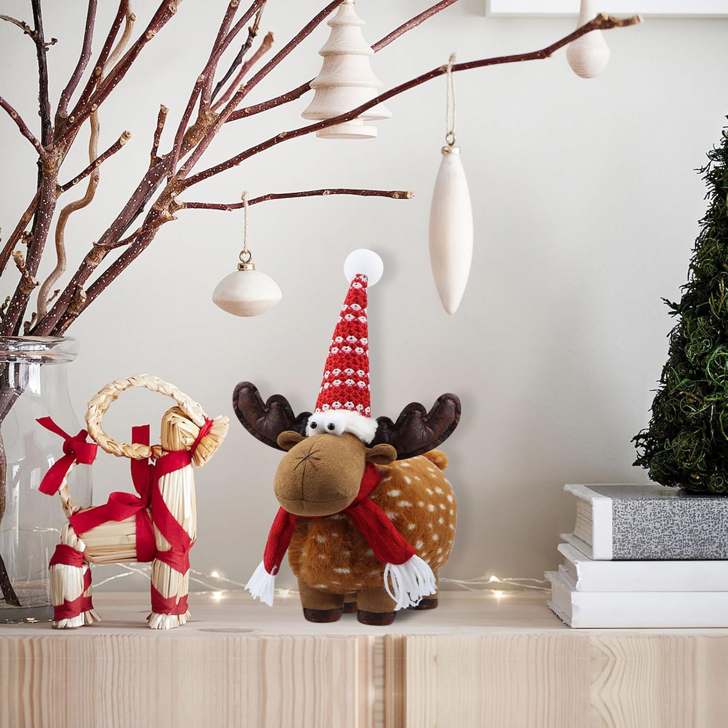 Christmas Reindeer Decoration Handmade Swedish Santa Elk Figurines Tomte Xmas Indoor Decorations for Home Farmhouse Tabletop Fireplace Holiday Supply - Brown