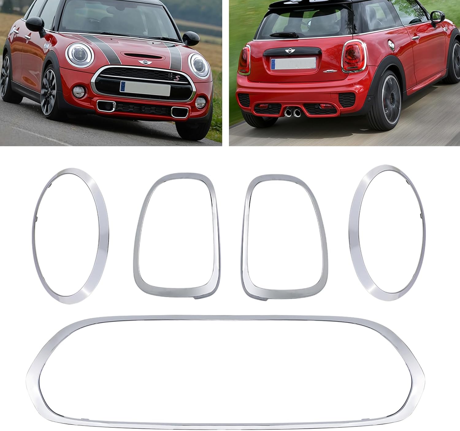 5pcs Front Grille Frame Surround Trim Headlight Taillight Trim Ring Compatible with Mini Cooper F55 F56 F57 2014-2021 Chrome