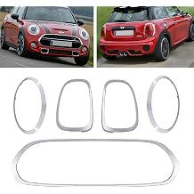 Osompar 5pcs Front Grille Frame Surround Trim Headlight Taillight Trim Ring Compatible with Mini Cooper F55 F56 F57 2014-2021 Chrome