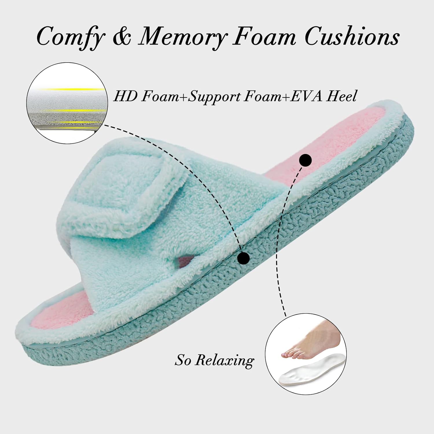 Magtoe Adjustable House Slippers for Women Memory Foam Soft Indoor Shoes Coral Fleece Lined Open Toe Home Slip on Slides Sandals All Seasons - Image 5