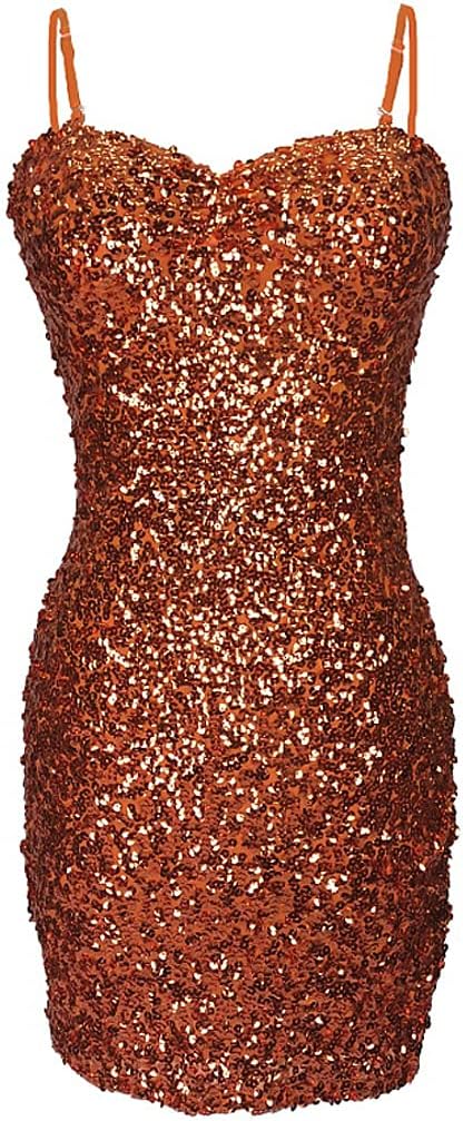 GrouptapLatin womens camisole dress girls salsa samba sleeve-less sequin sparkle dance party wear (UK Women 4/6/8/10) (Orange)