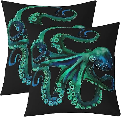 Erosebridal Octopus - Juego de 2 fundas de almohada de 24 x 24 pulgadas, fundas de almohada decorativas de pulpo 3D, fundas de almohada decorativas
