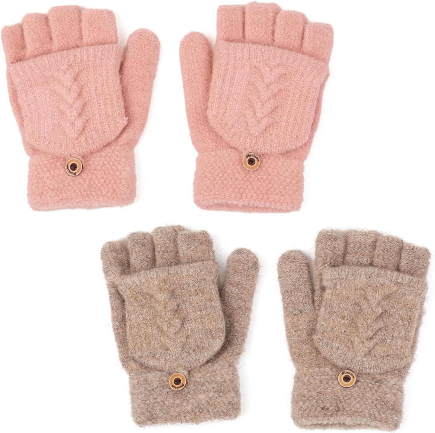 Flammi Women's Warm Knitted Fingerless Gloves Convertible Mittens