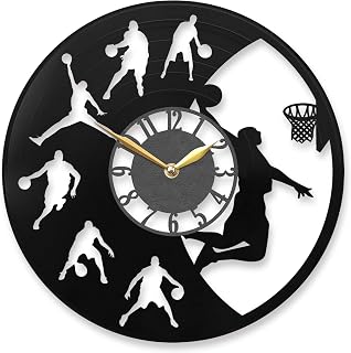 Basketball Action Wall Clock – Design with Dynamic Players and Basketball Hoop – Unique Sports Decor for Basketball Lovers, Black