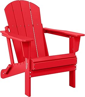 Westin Outdoors Laguna WO Home Outdoor Adirondack Folding Chair Lounger Seat Traditional Retro Home Furniture for Beach, Balcony, Backyard, Lawn, Patio, Pool, Deck, Garden (Red)