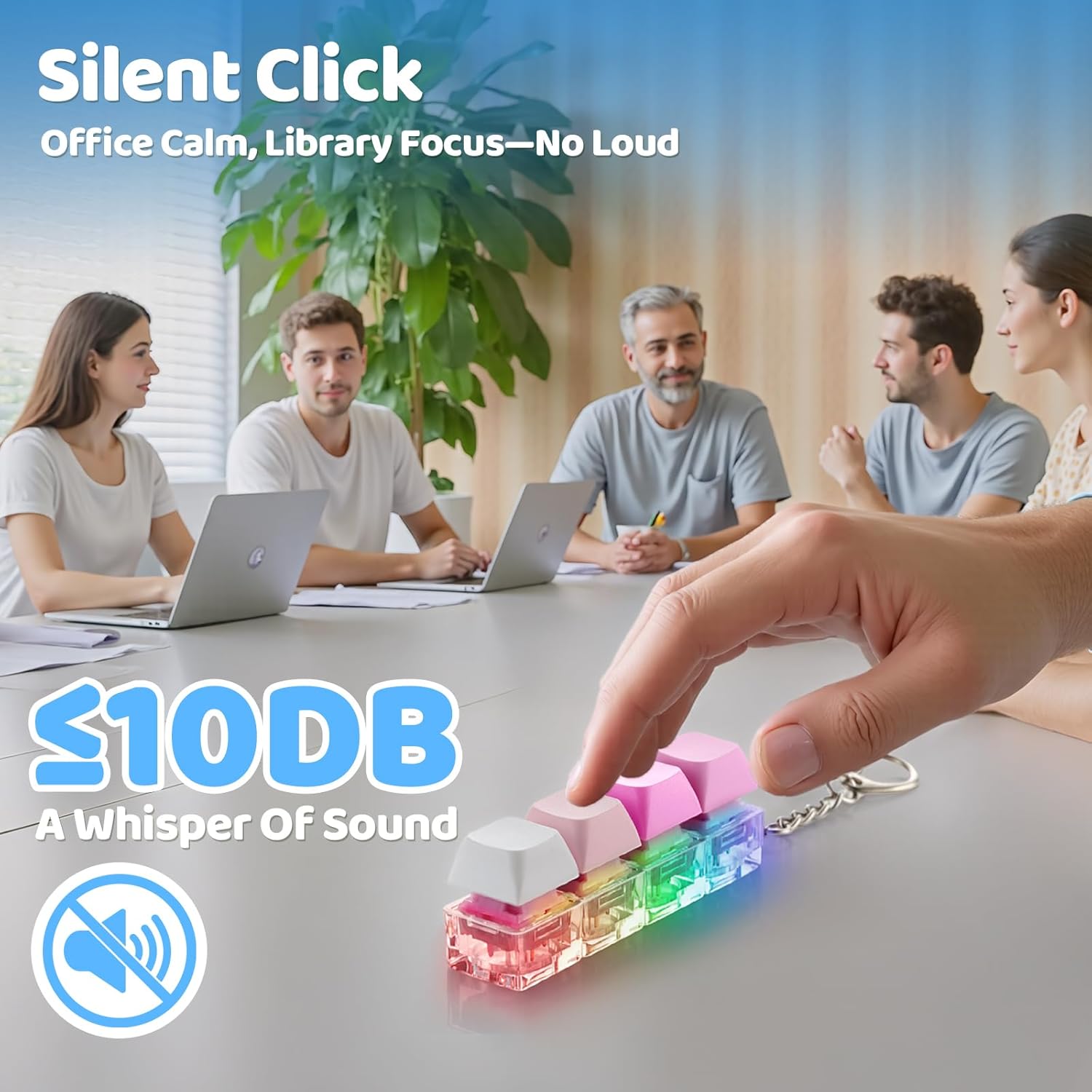 2 Pack Keyboard Fidget Toy Light Up – Clicky & Silent Keyboard Clicker Fidget Keychain – Quiet Fidget Toys for Adults, Sensory Toy for Boost Focus & Calm Anxiety at Work, Travel – Stress Relief Gifts