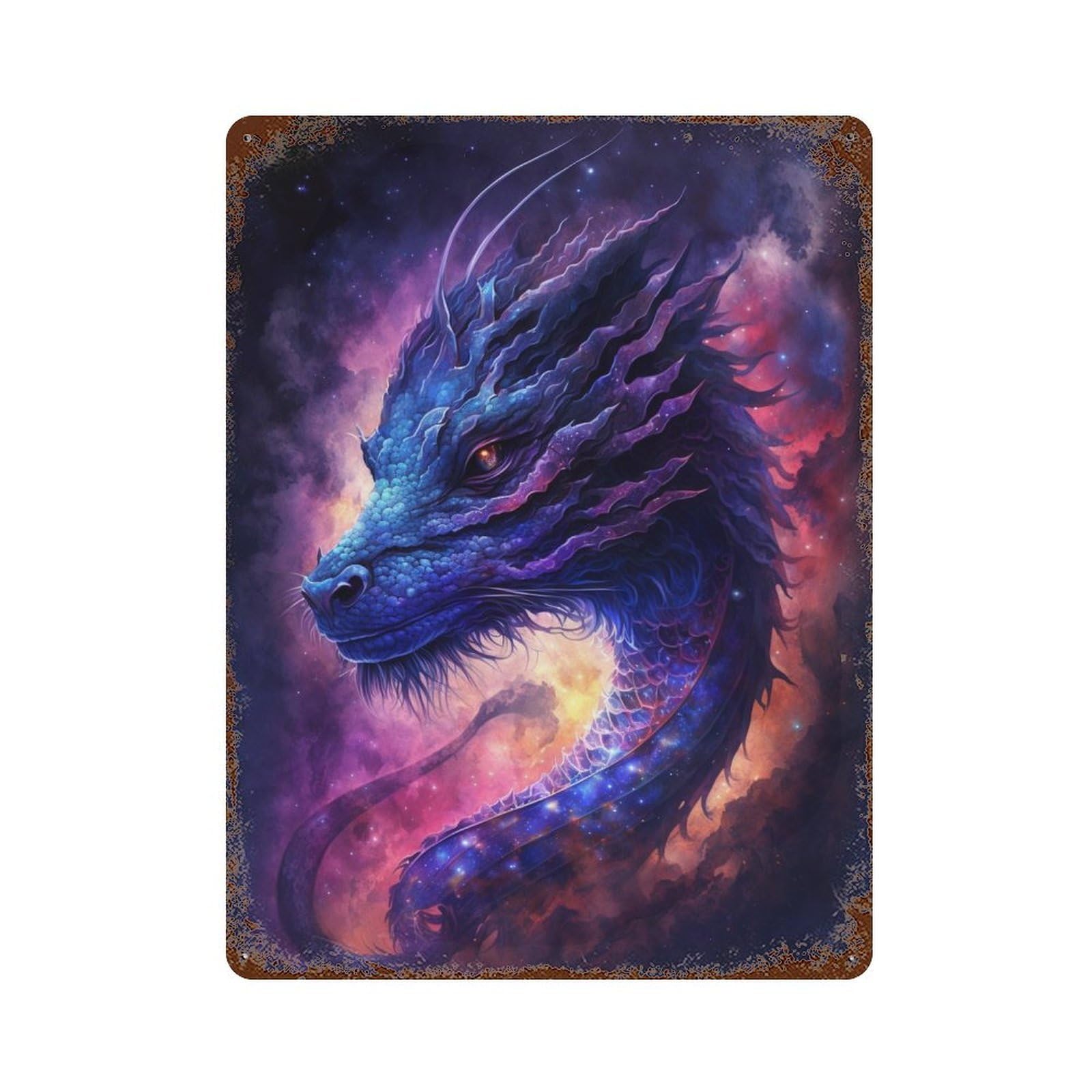 Cosmic Dragon Artwork Rust Effect Tin Sign 15.7"x11.8", Vintage Wall Decor for Garage, Pub Or Kitchen