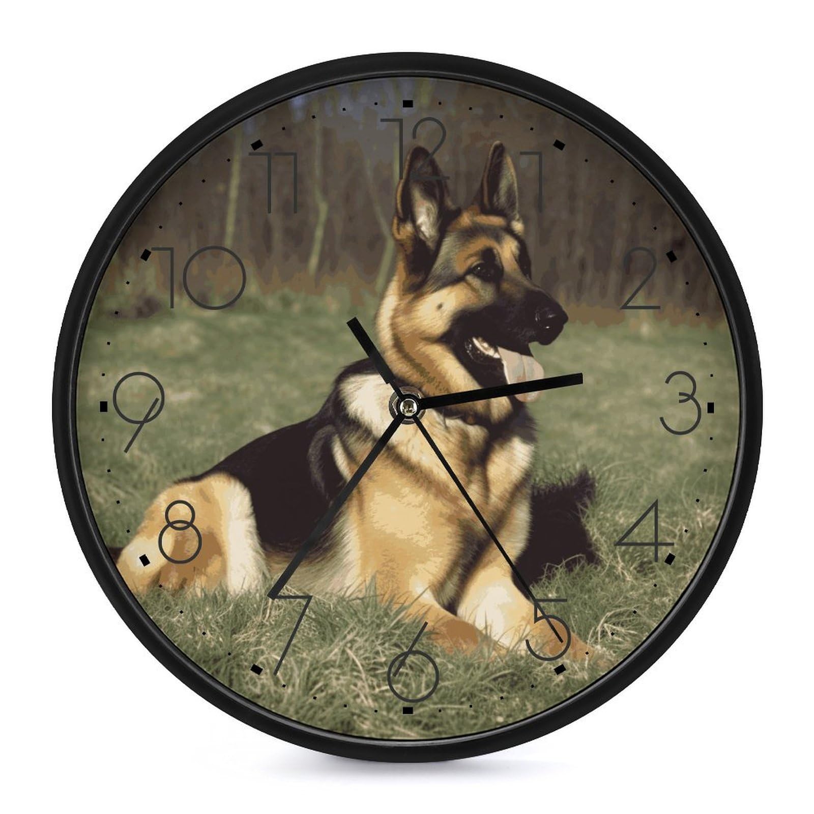 Horloge murale ronde de 25,4 cm avec motif chien de berger pour bureau et salon