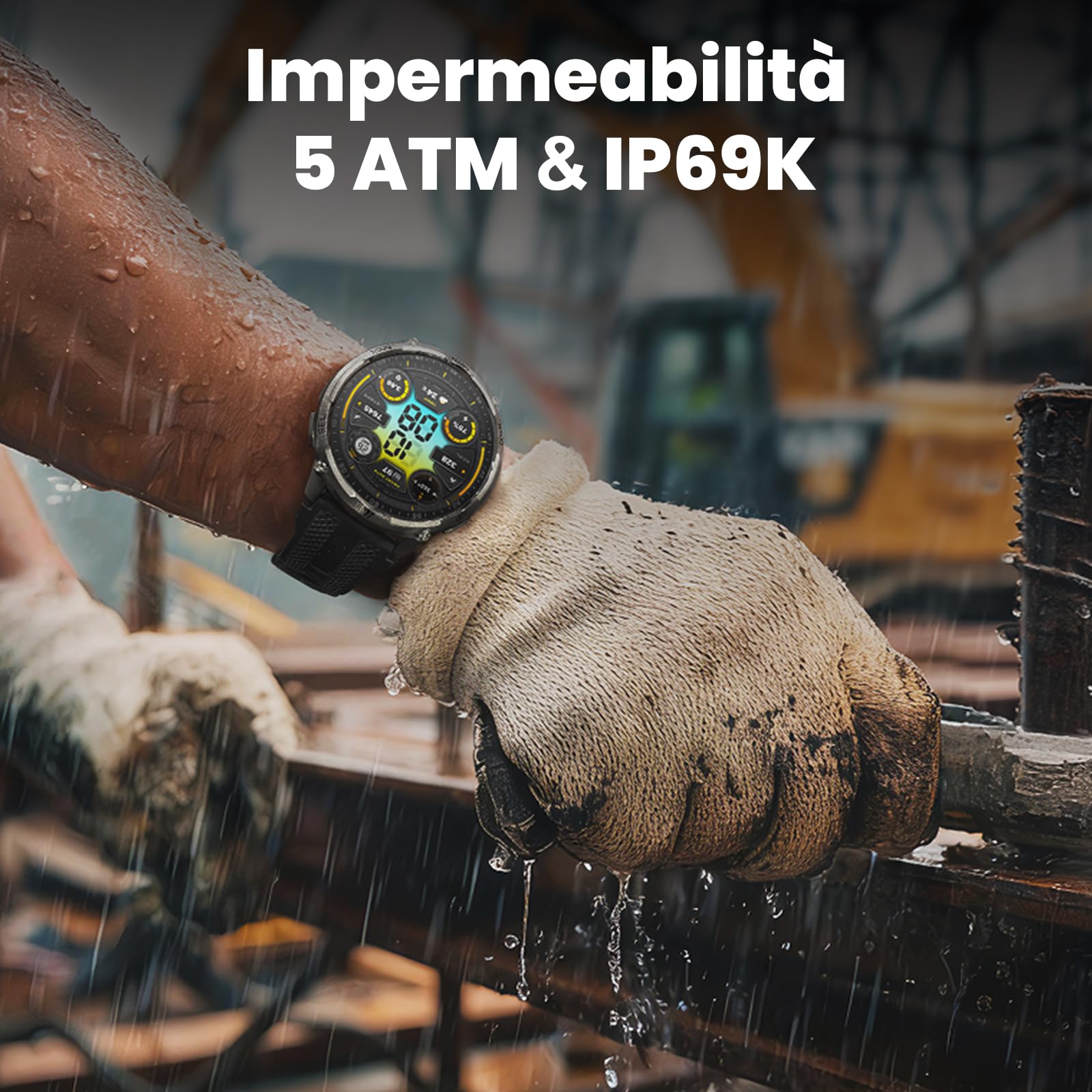 KOSPET Tank T4C Smartwatch Uomo Rugged con Torcia Integrata, 5 ATM & IP69K | GPS a 6 Satelliti, Batteria 15 Giorni, Monitor Sonno e Frequenza Cardiaca, 170+ Modalità Sportive per Android & iPhone, Nero