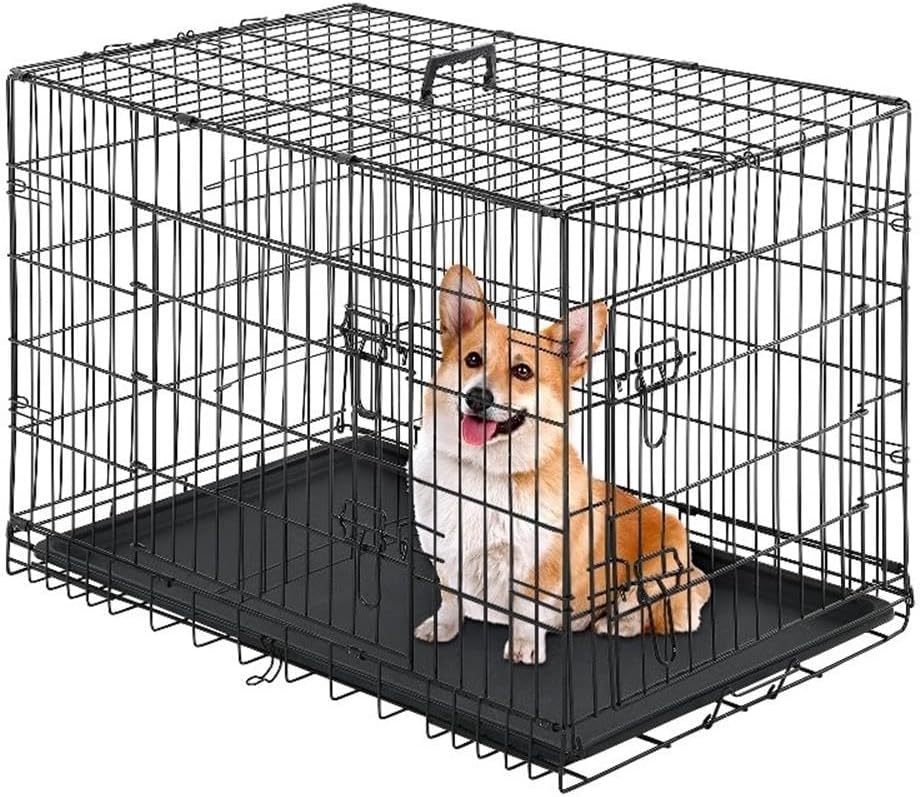 Pemberly Row 42" Transitional Metal Dog Crate Carrier in Black
