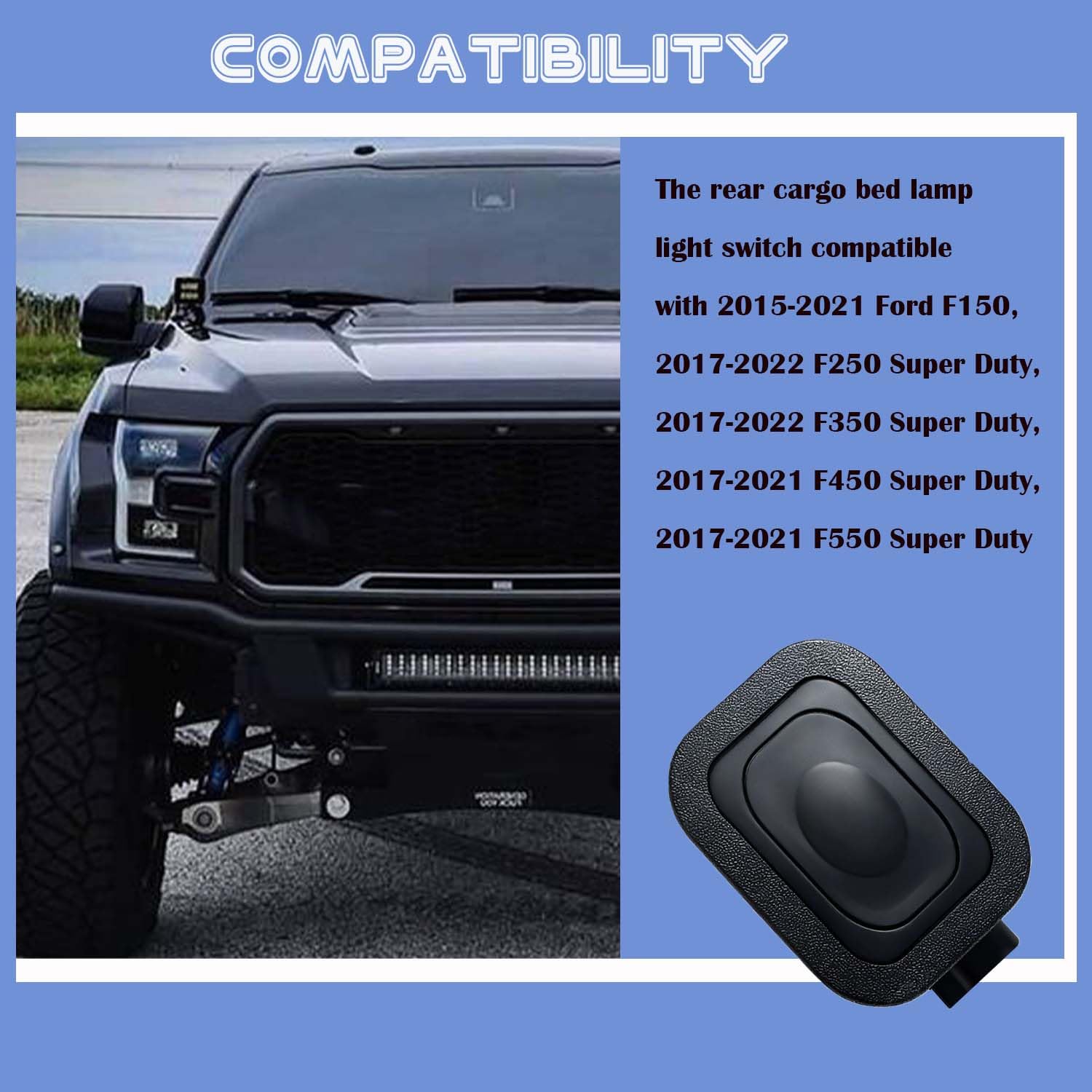 Rear Cargo Bed Lamp Light Switch Compatible with Ford F150 2015-2023 Super Duty F250 F350 2017-2023 F450 F550 2017-2022 Replaces for FL3Z-9C888-B SW7733