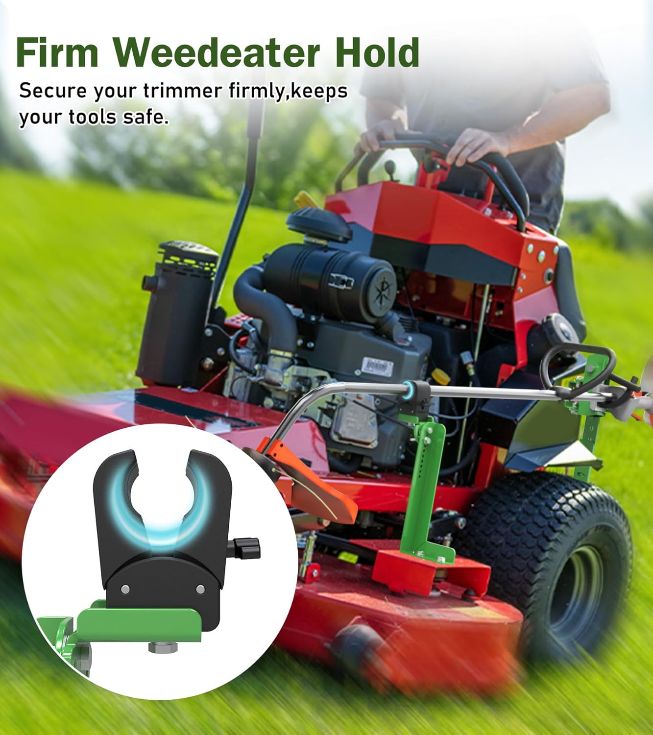 ELITEWILL Lawn Mower Trimmer Rack Fit for Walk-Behind, Stand-On, and ZTR Mowers Trimmer Holder Weedeayer Racks for Transport Lock-Ready, Green