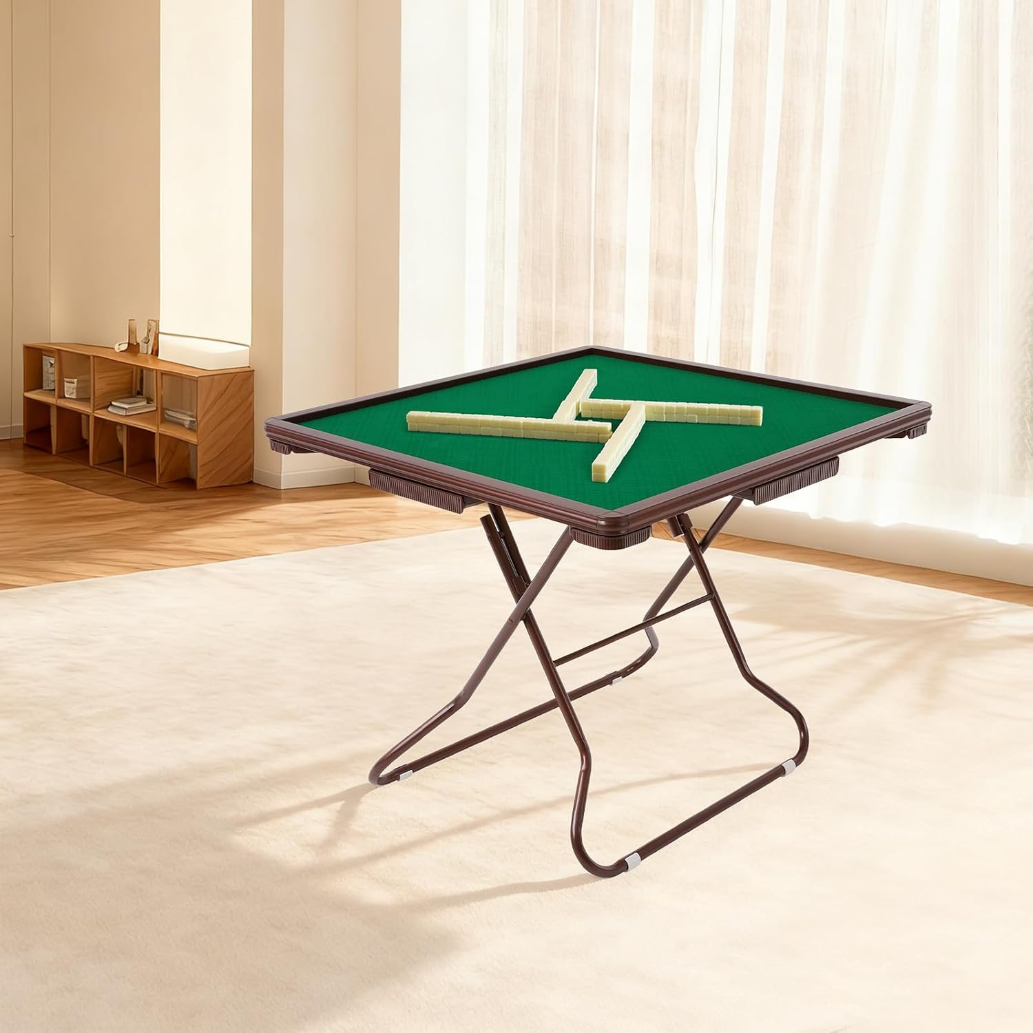 Foldable Mahjong Table 35 inch 4 Player Card Table with 4 Cup Holders & Drawers Portable Square Poker Domino Board Game Table for Blackjack Jigsaw Puzzles Game Texas Hold'em