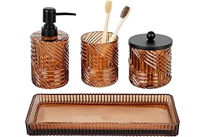 Amber Glass Toothbrush Holder and Bathroom Set