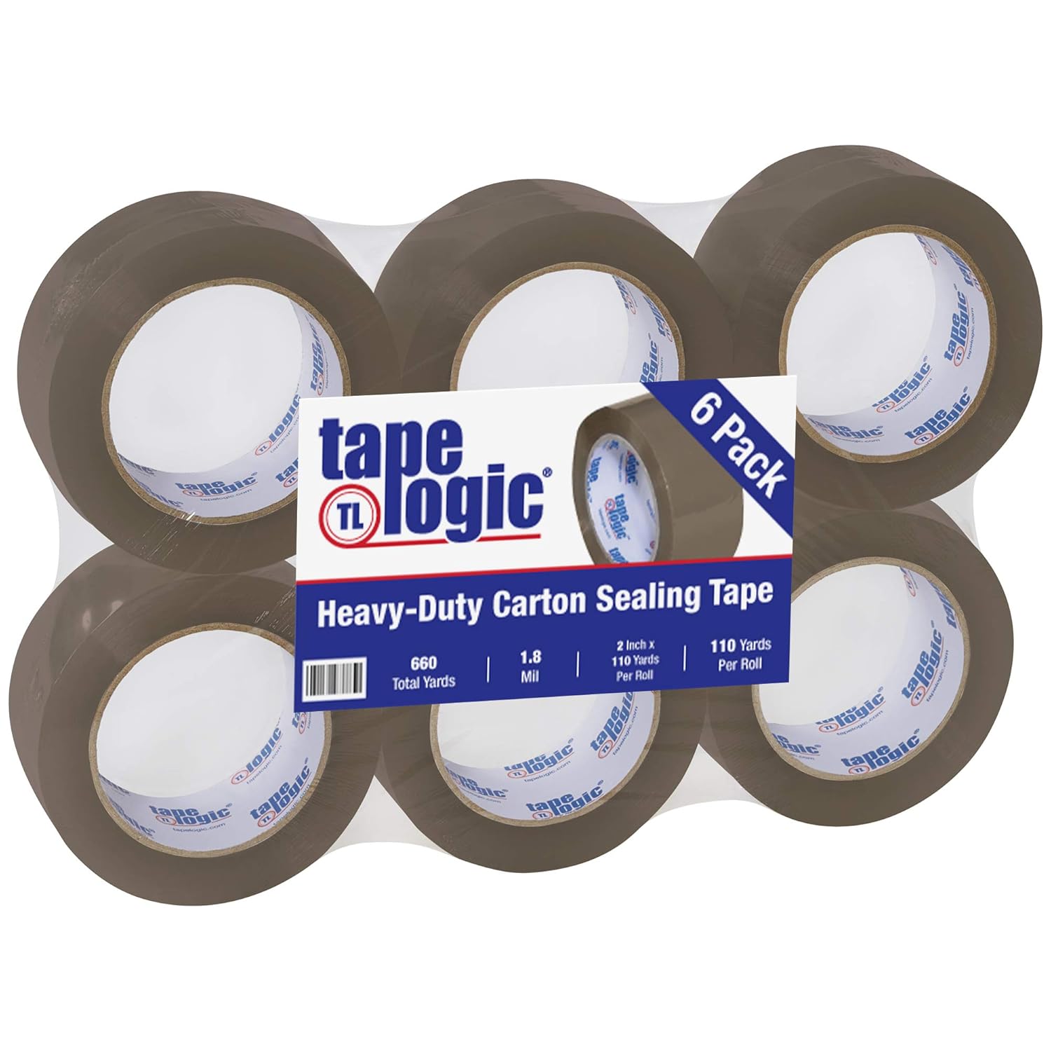 Tape Logic 2 Inch x 110 Yards Tan Acrylic Packing Tape, 1.8 Mil Thick, Pack of 6 Rolls, for Packaging, Shipping, Moving, Home and Office