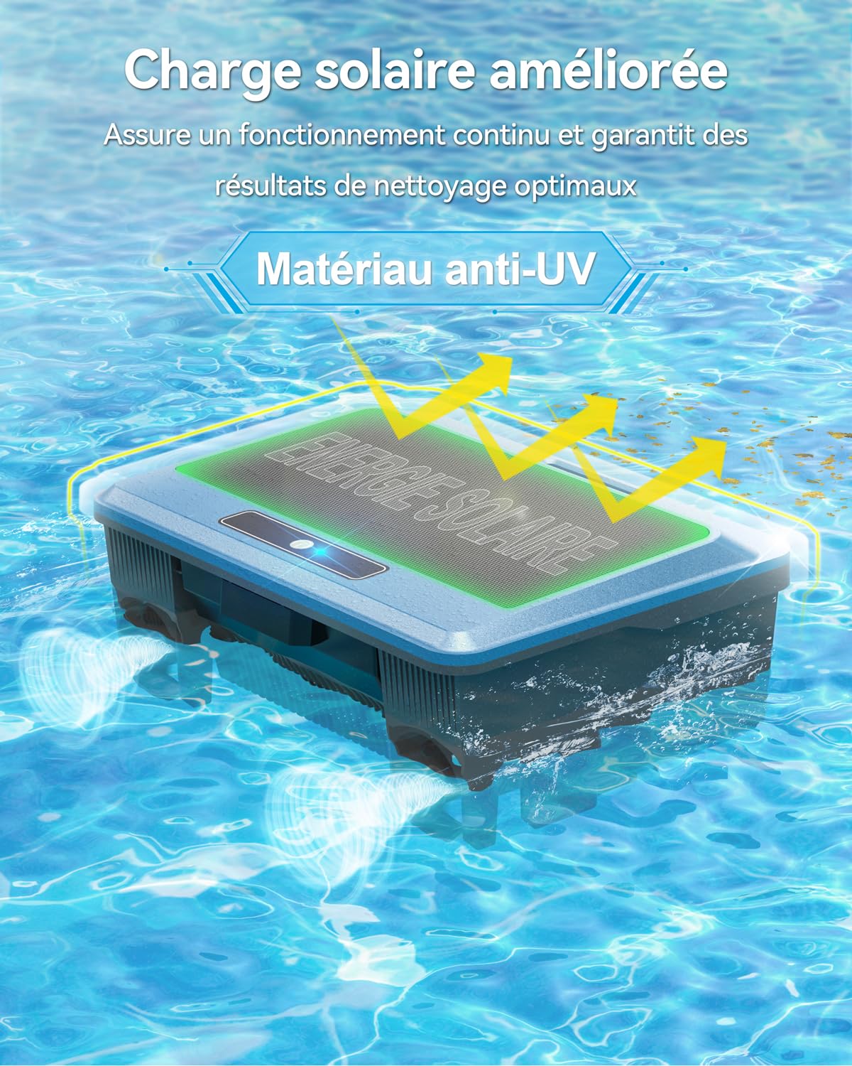 WAVIO (2026 Upgrade) F1T Robot Skimmer Solaire de Piscine, Contrôle Via App, Double Options de Recharge, Anti-Obstacle Intelligent, Nettoyage Automatique 24/7, Idéal pour Piscine Hors Sol, Bleu