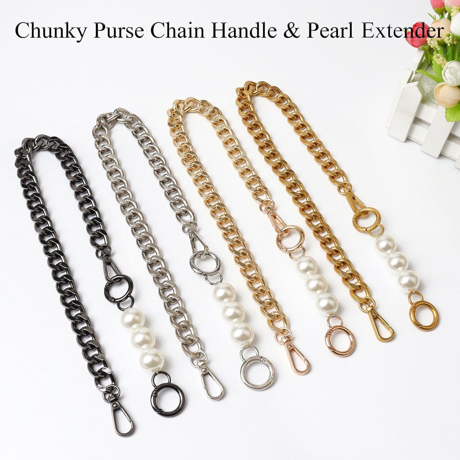 BEAULEGAN Chunky Purse Chain Handles - Short Strap Replacement for Handbag Set of 2, 17.7 & 5 Inches Long - Image 4