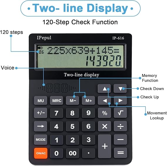 Desk Calculator, IPepul Basic Desktop Calculators Big Buttons and 2 Line Display, 4 Function Simple Calculator, Large Talking Calculators Office Supplies for Office Business School Students