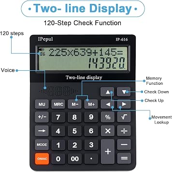 Desk Calculator, IPepul Basic Desktop Calculators Big Buttons and 2 Line Display, 4 Function Simple Calculator, Large Talking Calculators Office Supplies for Office Business School Students