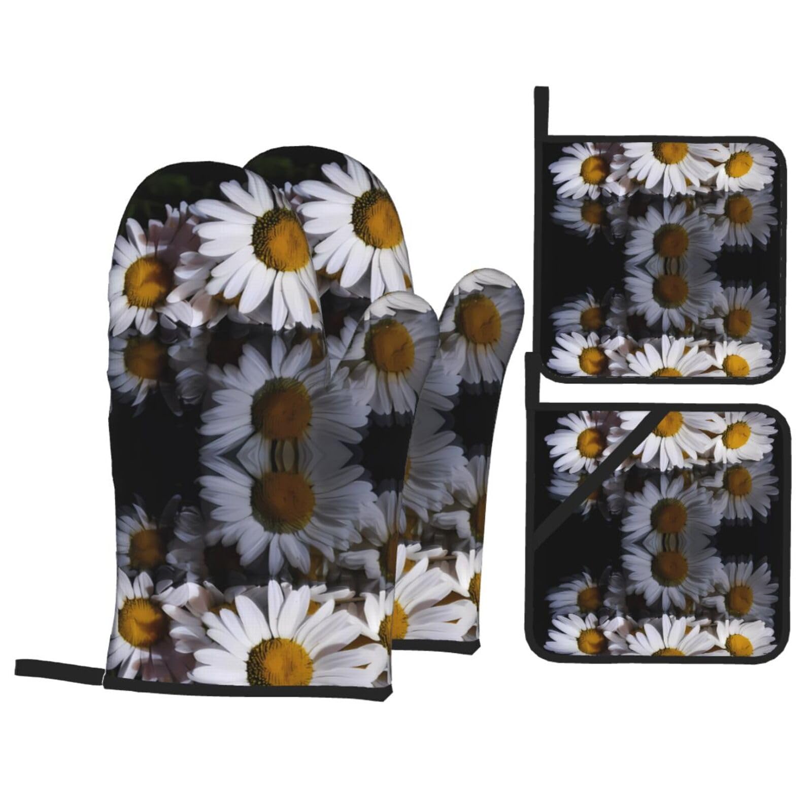 WHJSHOP Daisy Prints Kitchen Layers: Waterproof Oven Covers for Safe Handling & Easy Cleanup – 4 Piece Heat Protection Bundle