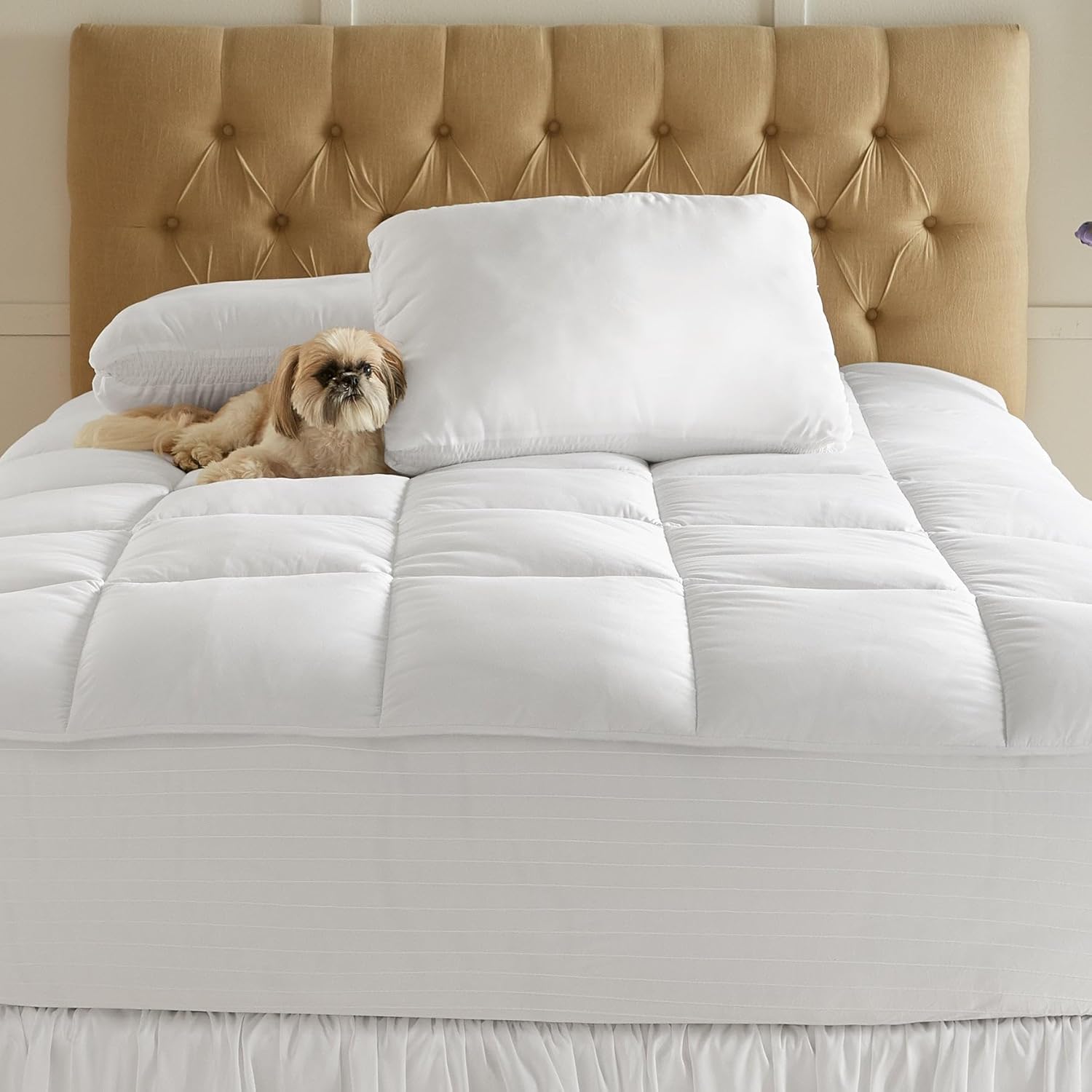 BrylaneHome Gel Touch Bed Tite Topper - King, White