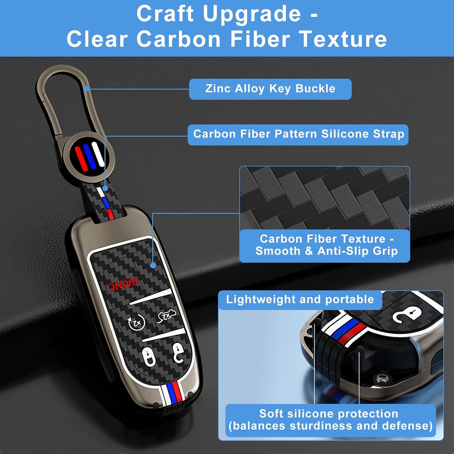 Metal Key Fob Cover Case for Jeep Grand Cherokee Wrangler Dodge Durango Challenger Renegade Patriot Grand Comander Journey Fiat Dart Chrysler 200 300 Ram 1500 Accessories with Keychain