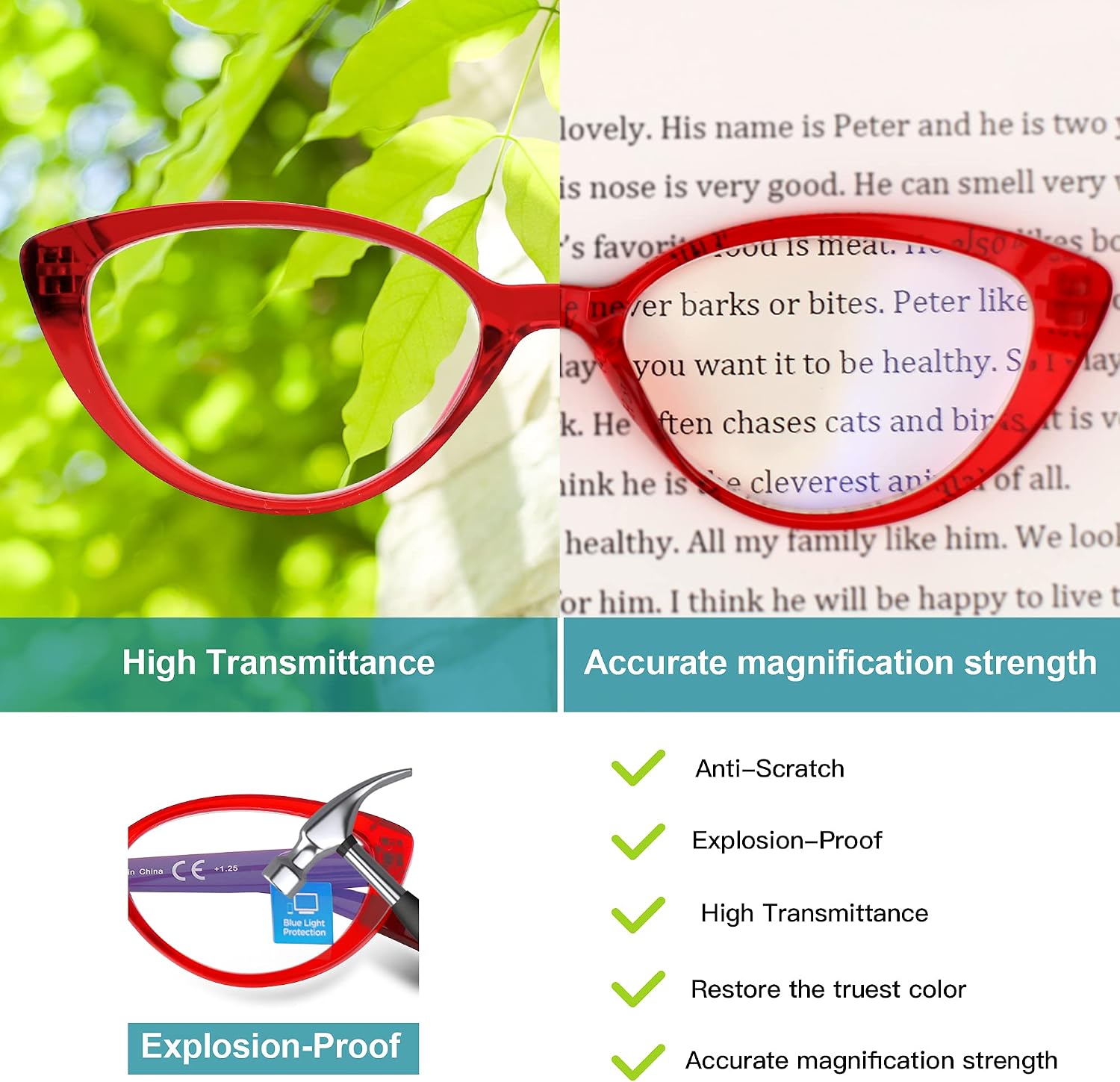 4 Pack Reading Glasses Blue Light Blocking for Women Rhinestone Cat Eye Stylish Readers with Soft Pouches Lightweight Eyeglasses Anti Eye Strain/Glare/UV 2.00