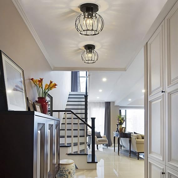 Chandelier Crystals Ceiling Lighting Fixtures, Small LED Flush Mount Ceiling Light for Kitchen Hallway Dining Rooms Living Rooms Bar (Black) [Energy Class A]