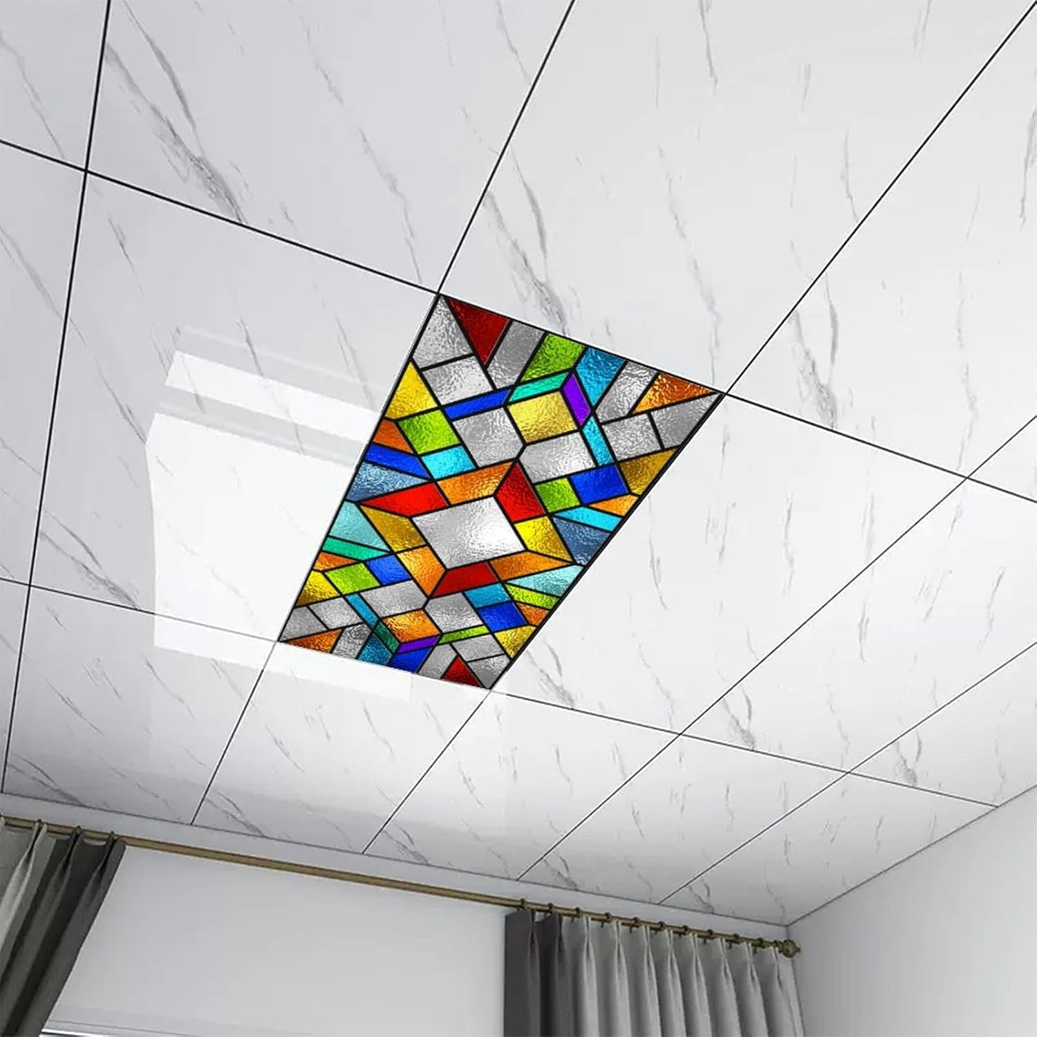 2 Pack Stained Glass Fluorescent Light Cover for Ceiling Light, Magnetic Ceiling Light Cover Classroom Lights Covers Classroom Supplies for School Classroom Home Office