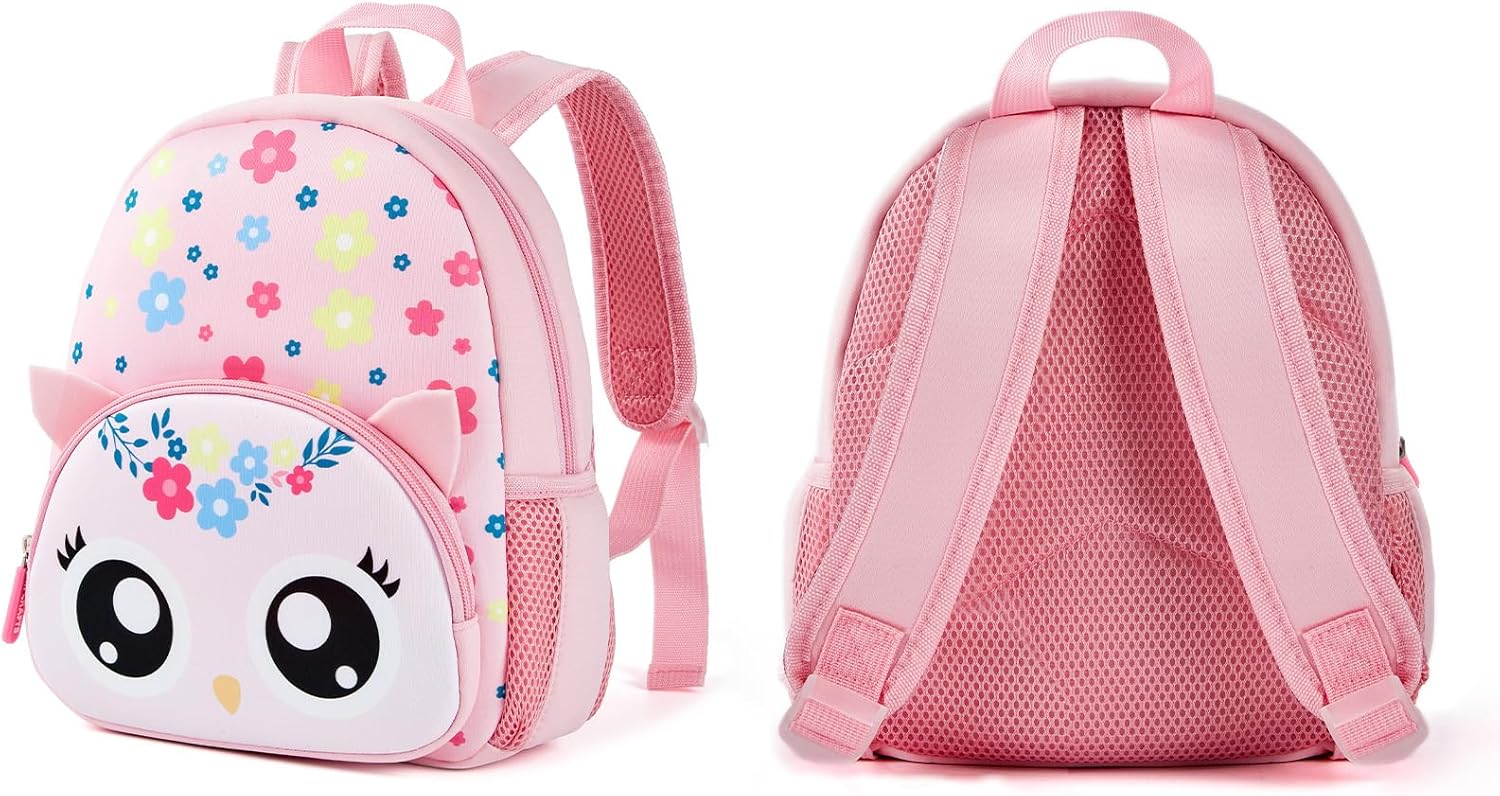 KK CRAFTS Preschool Backpack Toddler Neoprene Animal Schoolbag Lunch backpack for Kids Boys Girls(Floral Owl) - Image 5