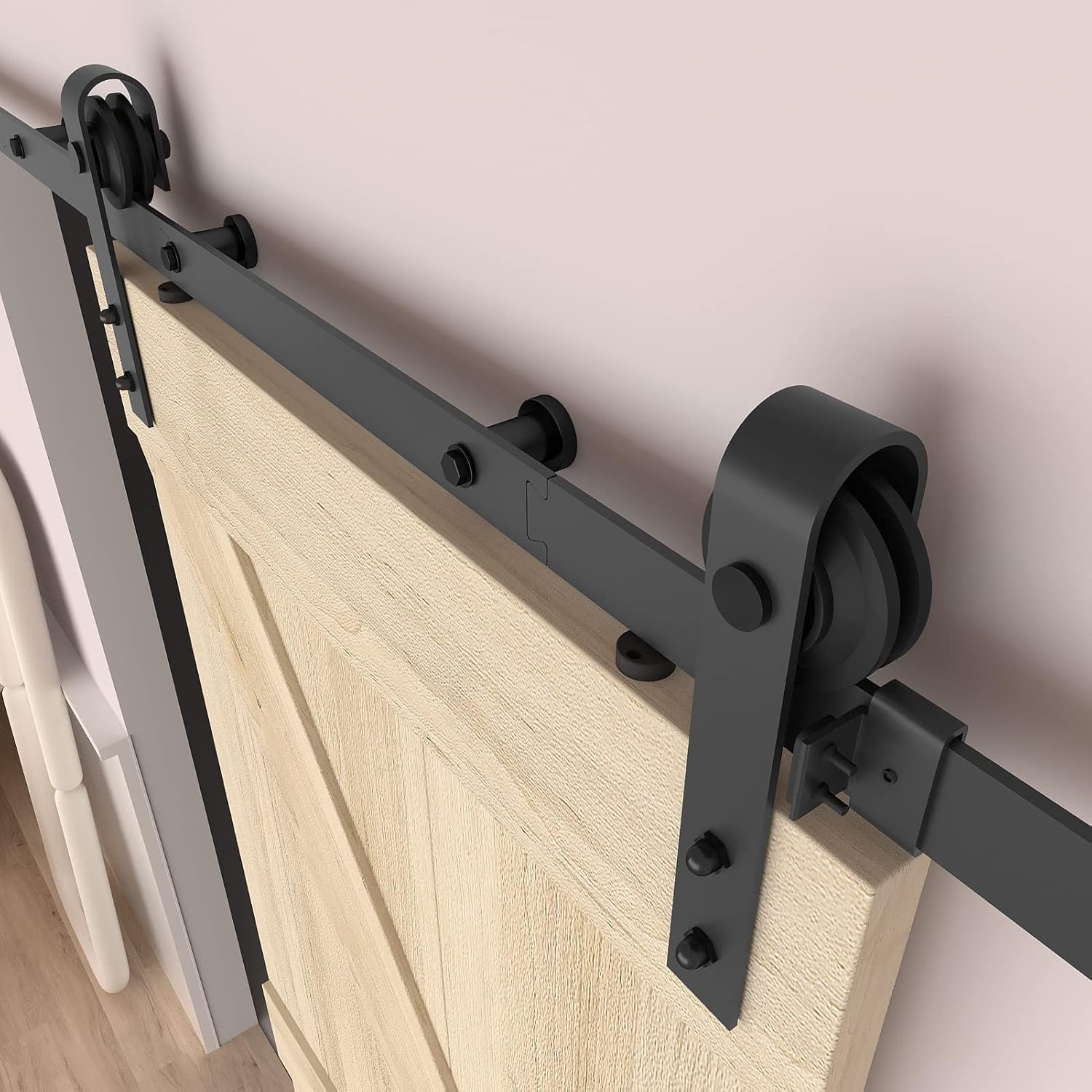 Barn Door Hardware Kit 5FT, Heavy Duty Modular Sliding Door Track Hardware Set for Interior & Exterior Doors