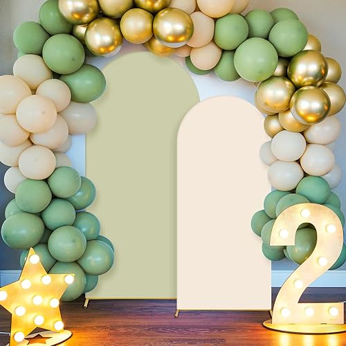 Miniatura 2 de Oudain Juego de 2 fundas de telón de fondo para arco de boda de elastano ajustable de 7.2 pies, 6 pies, soporte de telón de fondo de arco de boda