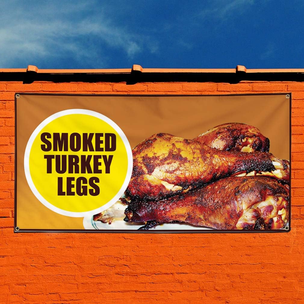 Vinyl Banner Sign Smokey Turkey Legs Restaurant Cafe Bar Marketing Advertising Brown - 40inx100in, 8 Grommets, One Banner